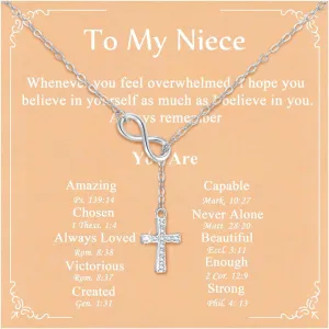 925 Sterling Silver Infinity Cross Necklace 18K White Gold Plated Small Danity Cross Necklace Confirmation Baptism Easter Religious Christian Gifts for Women Mom Sister Daughter Friend Niece