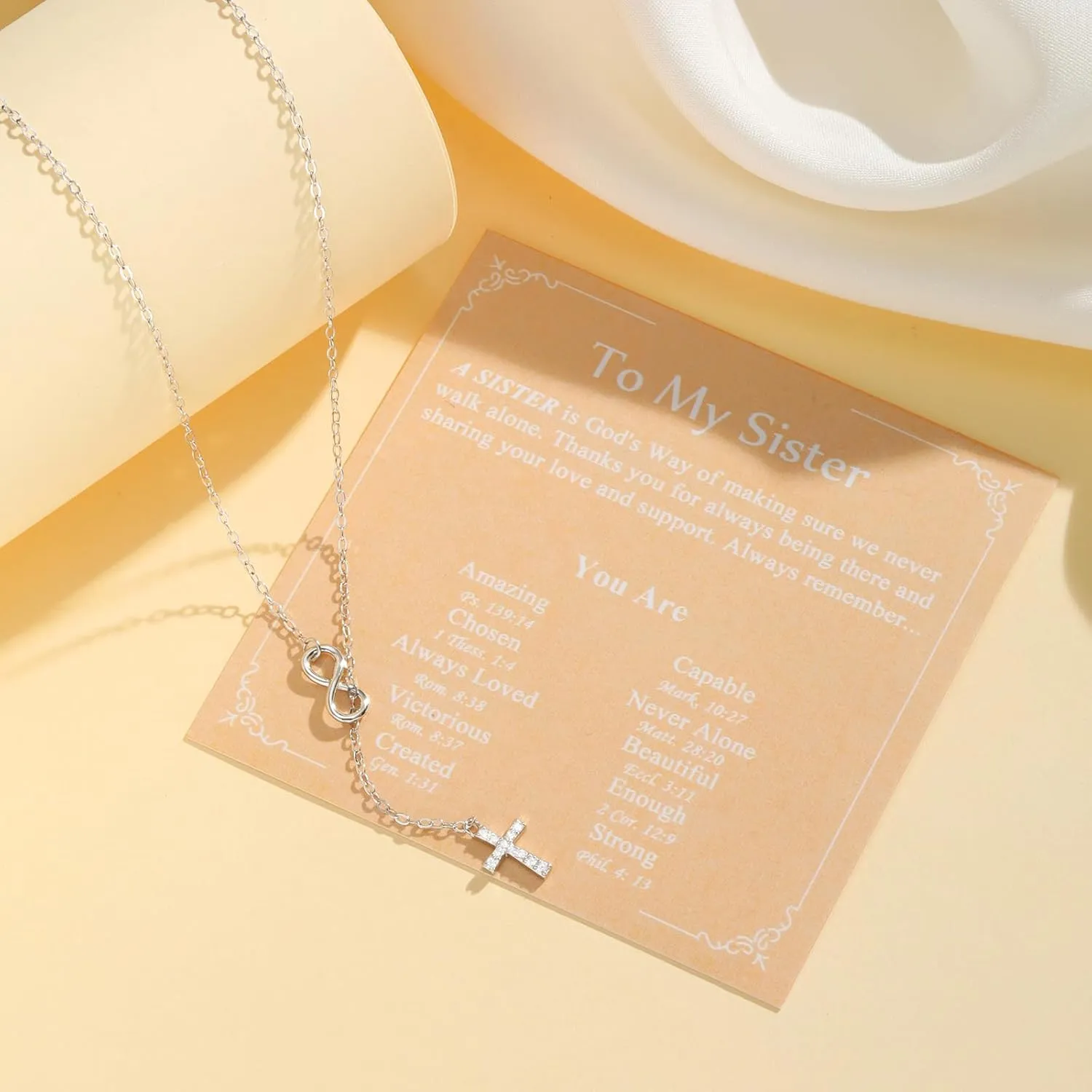 925 Sterling Silver Infinity Cross Necklace 18K White Gold Plated Small Danity Cross Necklace Confirmation Baptism Easter Religious Christian Gifts for Women Mom Sister Daughter Friend Niece