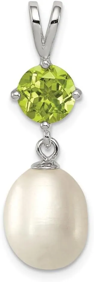 925 Sterling Silver Peridot Pearl Teardrop Pendant (L- 28 mm, W- 8 mm)