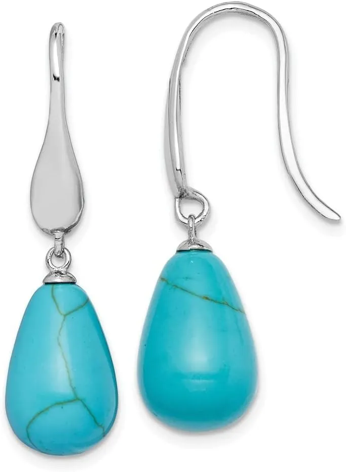 925 Sterling Silver Rhodium Plated Imitation Turquoise Teardrop Dangle Earrings