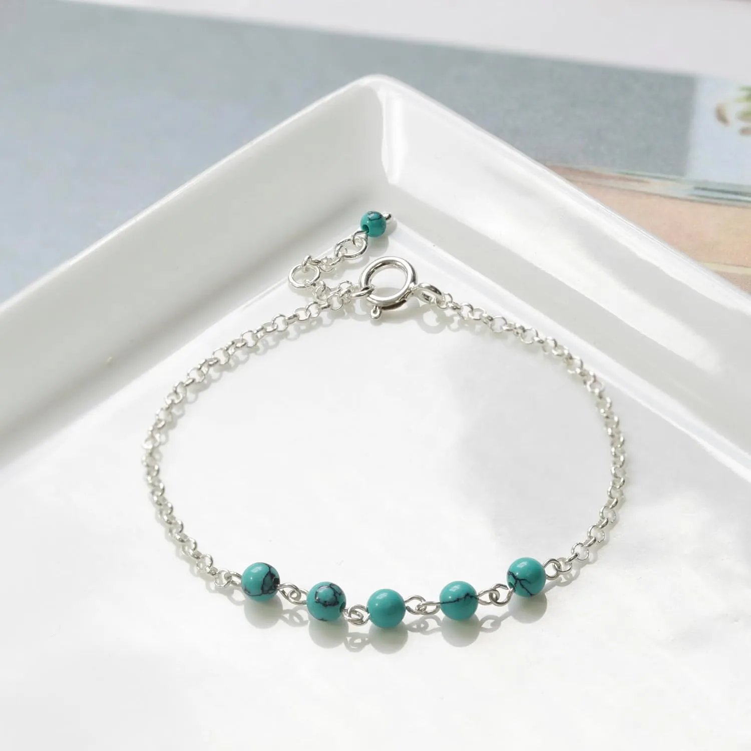 925 Sterling Silver Turquoise Bracelets for Women - December Birthstone Bracelets for Women - 925 Sterling Silver Bracelets for Women - Dainty Bracelets for Women - Turquoise Jewelry