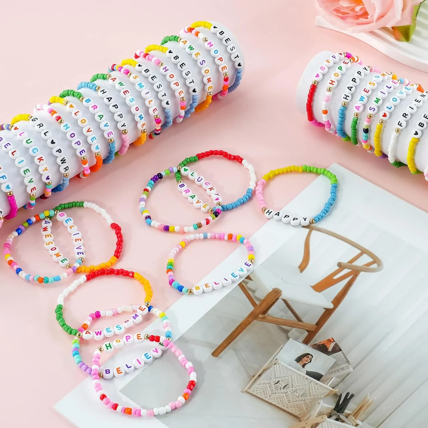 96pcs Friendship Beaded Bracelets Colorful Bracelets Bulk Stretch Bracelets Stackable Boho Bracelets Party Gifts Friends Gifts