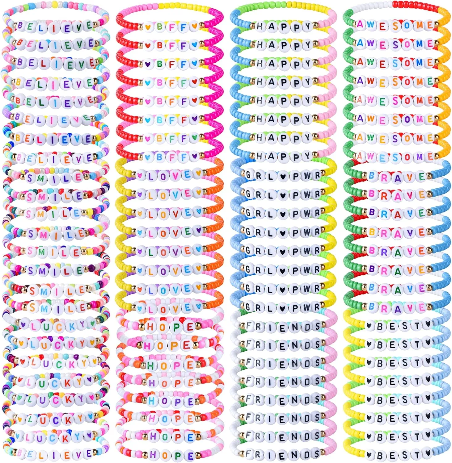 96pcs Friendship Beaded Bracelets Colorful Bracelets Bulk Stretch Bracelets Stackable Boho Bracelets Party Gifts Friends Gifts