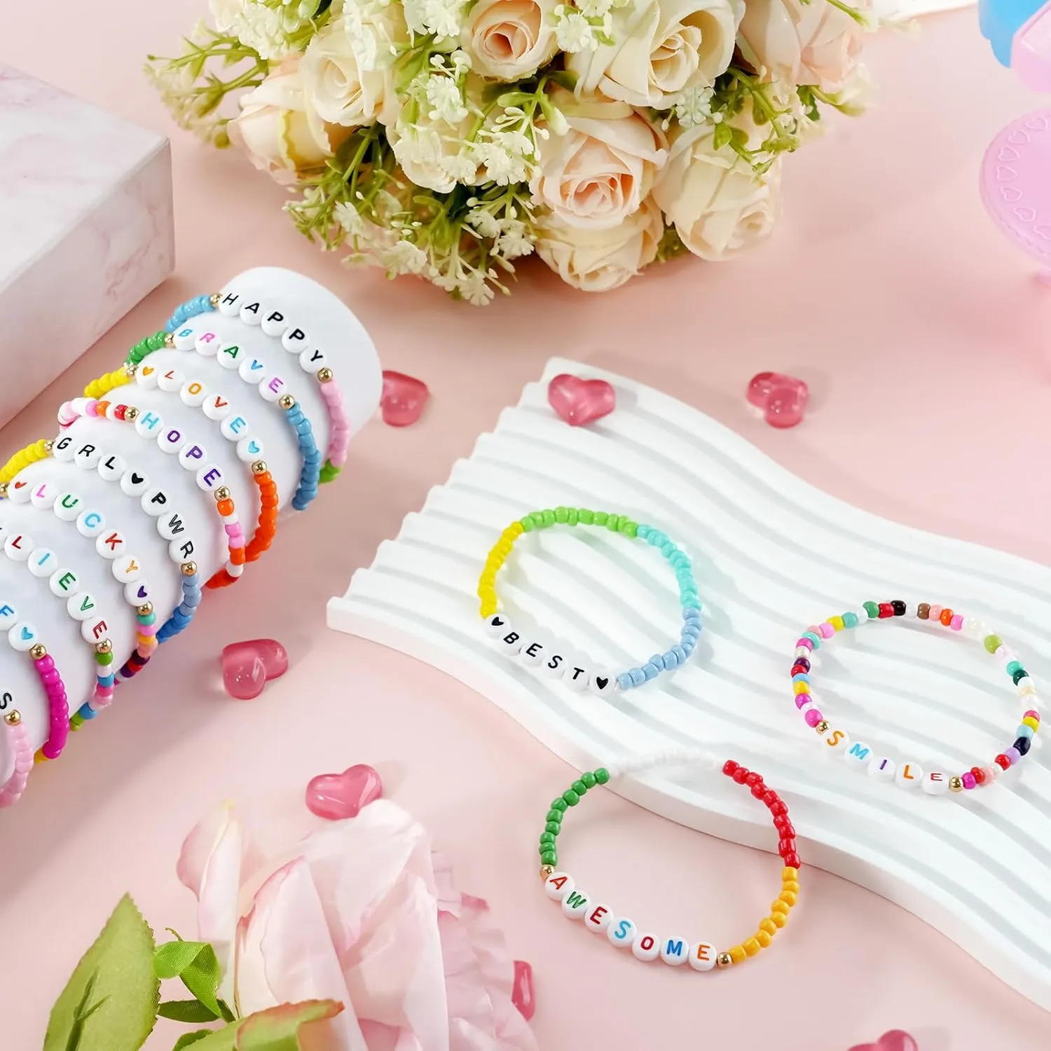 96pcs Friendship Beaded Bracelets Colorful Bracelets Bulk Stretch Bracelets Stackable Boho Bracelets Party Gifts Friends Gifts