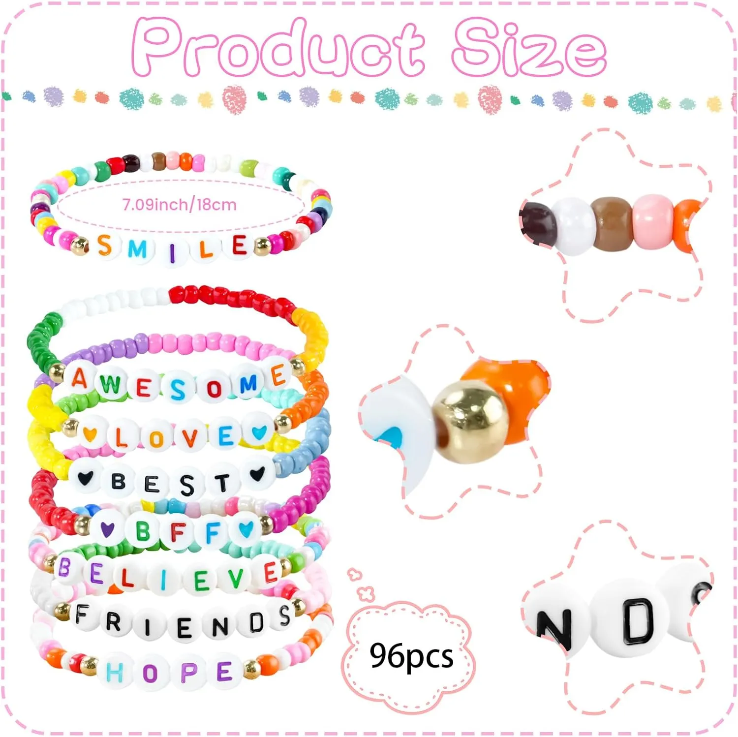 96pcs Friendship Beaded Bracelets Colorful Bracelets Bulk Stretch Bracelets Stackable Boho Bracelets Party Gifts Friends Gifts
