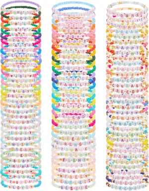 99 Pcs Beaded Colorful Friendship Bracelets For Women Inspirational Letter Heart Smile Stretch Flexible Bracelets Cute Party Favors Jewelry Summer Beach Accesories