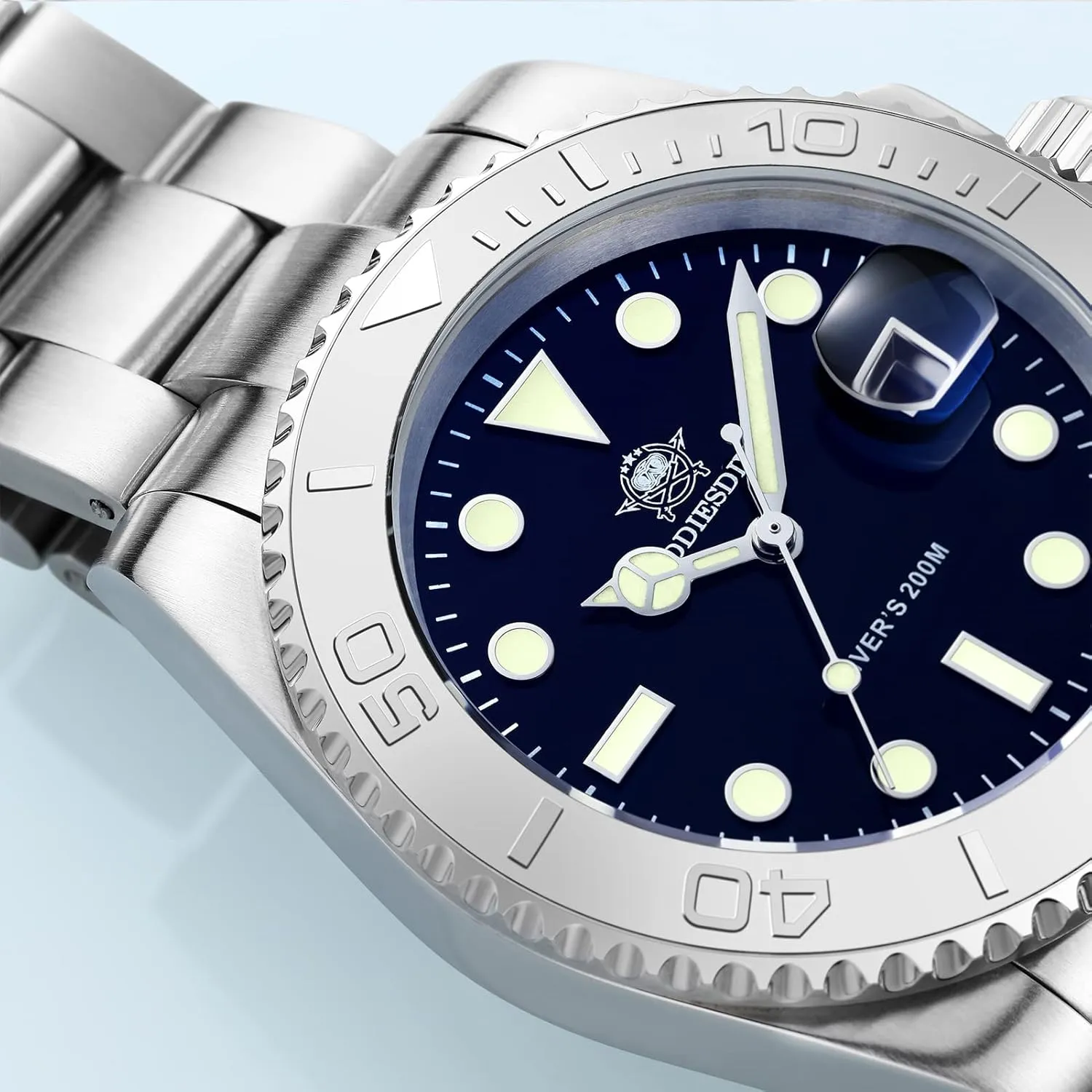 ADDIESDIVE 41 MM Quartz Dive Watch for Men Waterproof 200 M Brushed Stainless Steel Band Luminous Dial