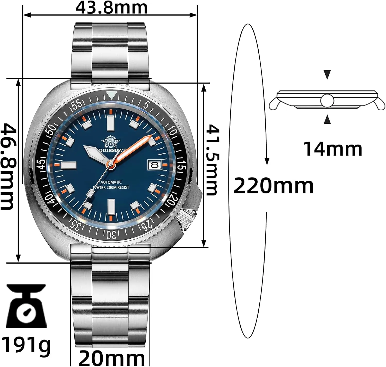 ADDIESDIVE Automatic Dive Watches for Men NH35A 200M Waterproof Sapphire Crystal BGW9 Luminous Analog Diver Watch