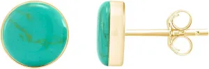 AFFY Bezel Set Turquoise, Round Dome Button, Oval Stud Earring's And Overlaid With 14k Gold Over Sterling Silver Birthstone Jewelry For Women, Gift For Her