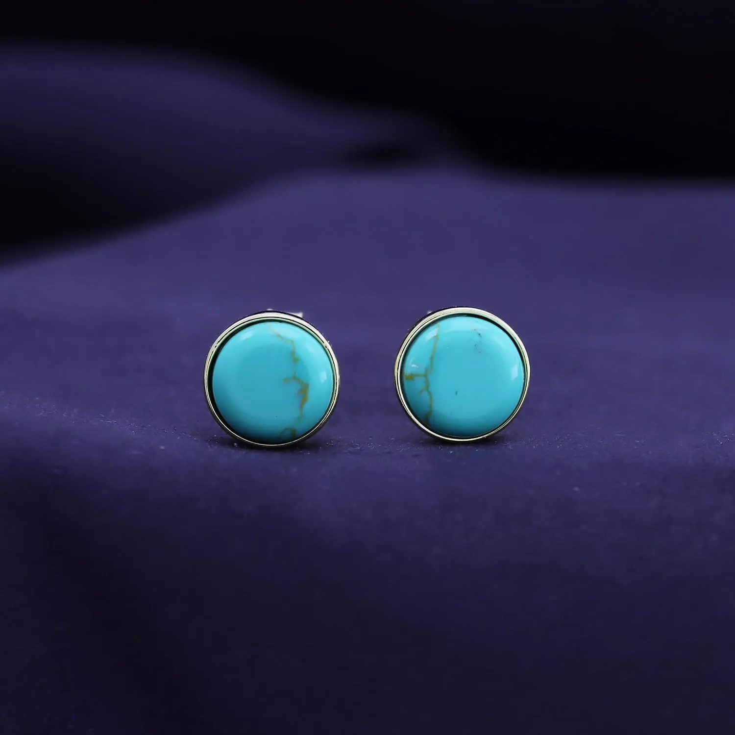 AFFY Bezel Set Turquoise, Round Dome Button, Oval Stud Earring's And Overlaid With 14k Gold Over Sterling Silver Birthstone Jewelry For Women, Gift For Her