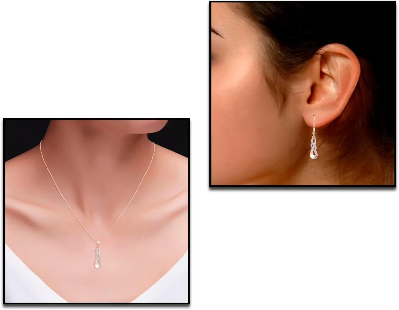 AFFY Sterling Silver 1/4 cttw Round Cut Natural White Diamond Infinity Pendant Necklace Earrings Jewelry Sets With 18" Chain Gift For Her