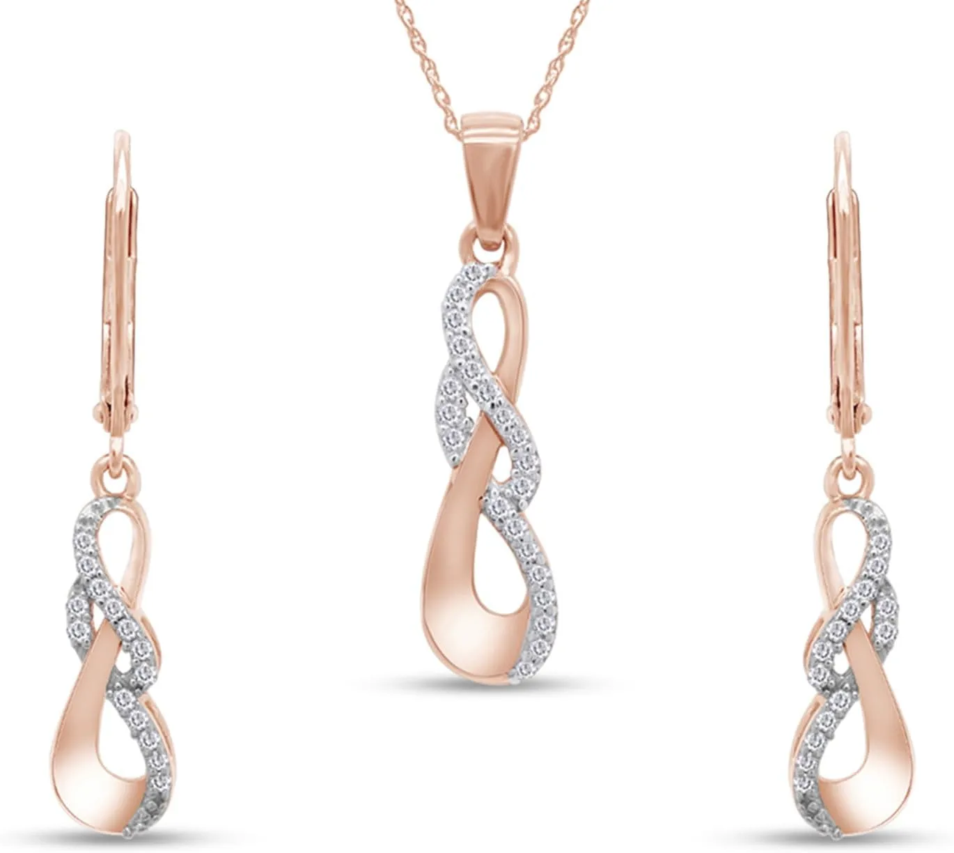 AFFY Sterling Silver 1/4 cttw Round Cut Natural White Diamond Infinity Pendant Necklace Earrings Jewelry Sets With 18" Chain Gift For Her
