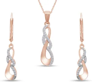 AFFY Sterling Silver 1/4 cttw Round Cut Natural White Diamond Infinity Pendant Necklace Earrings Jewelry Sets With 18" Chain Gift For Her