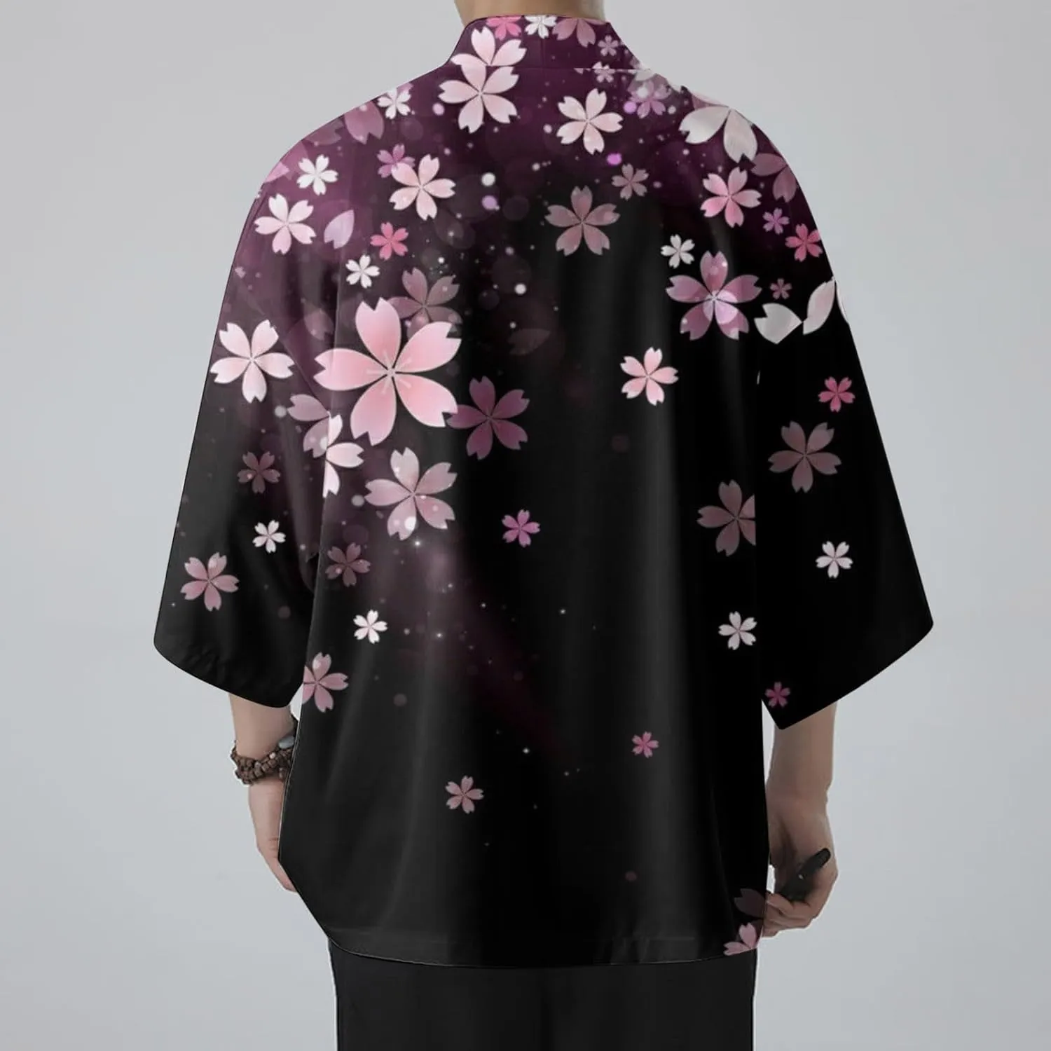 Alalaso Mens Kimono Cardigan Jacket 3/4 Sleeve Open Front Japanese Style Shirts Bathrobe Lightweight Coat Loose Robe