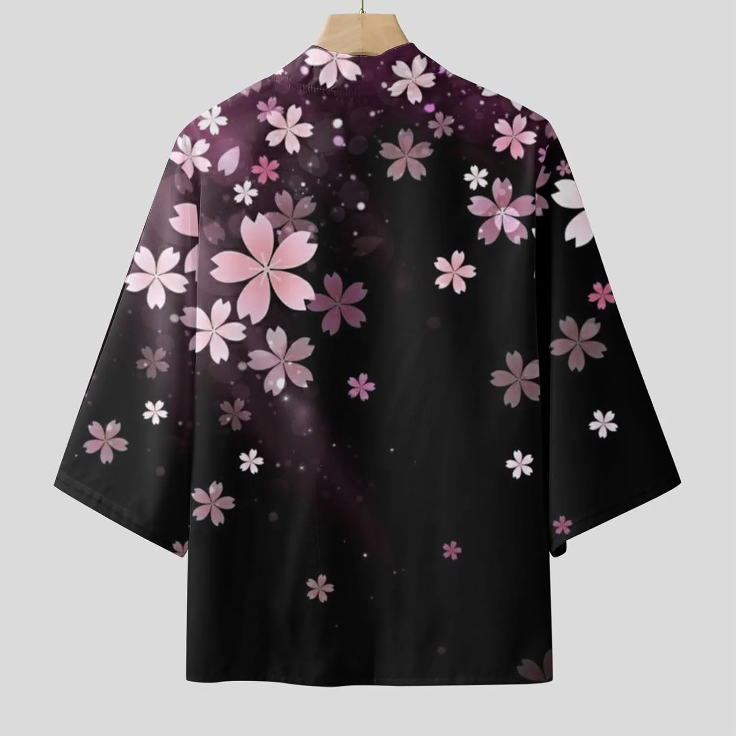 Alalaso Mens Kimono Cardigan Jacket 3/4 Sleeve Open Front Japanese Style Shirts Bathrobe Lightweight Coat Loose Robe
