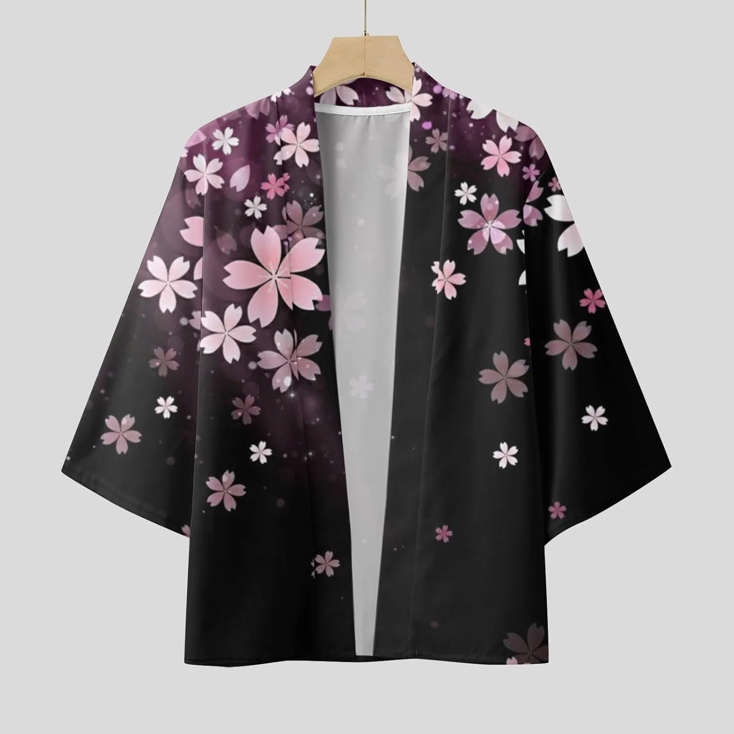 Alalaso Mens Kimono Cardigan Jacket 3/4 Sleeve Open Front Japanese Style Shirts Bathrobe Lightweight Coat Loose Robe