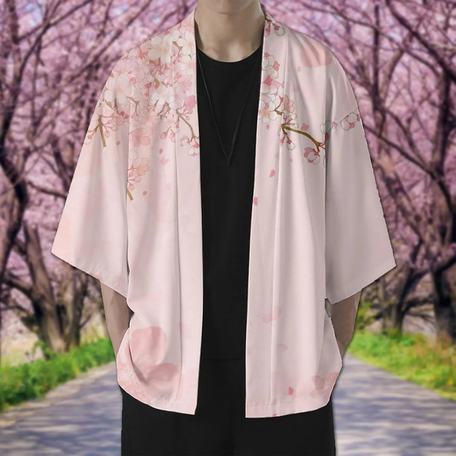 Alalaso Mens Kimono Cardigan Jacket 3/4 Sleeve Open Front Japanese Style Shirts Bathrobe Lightweight Coat Loose Robe
