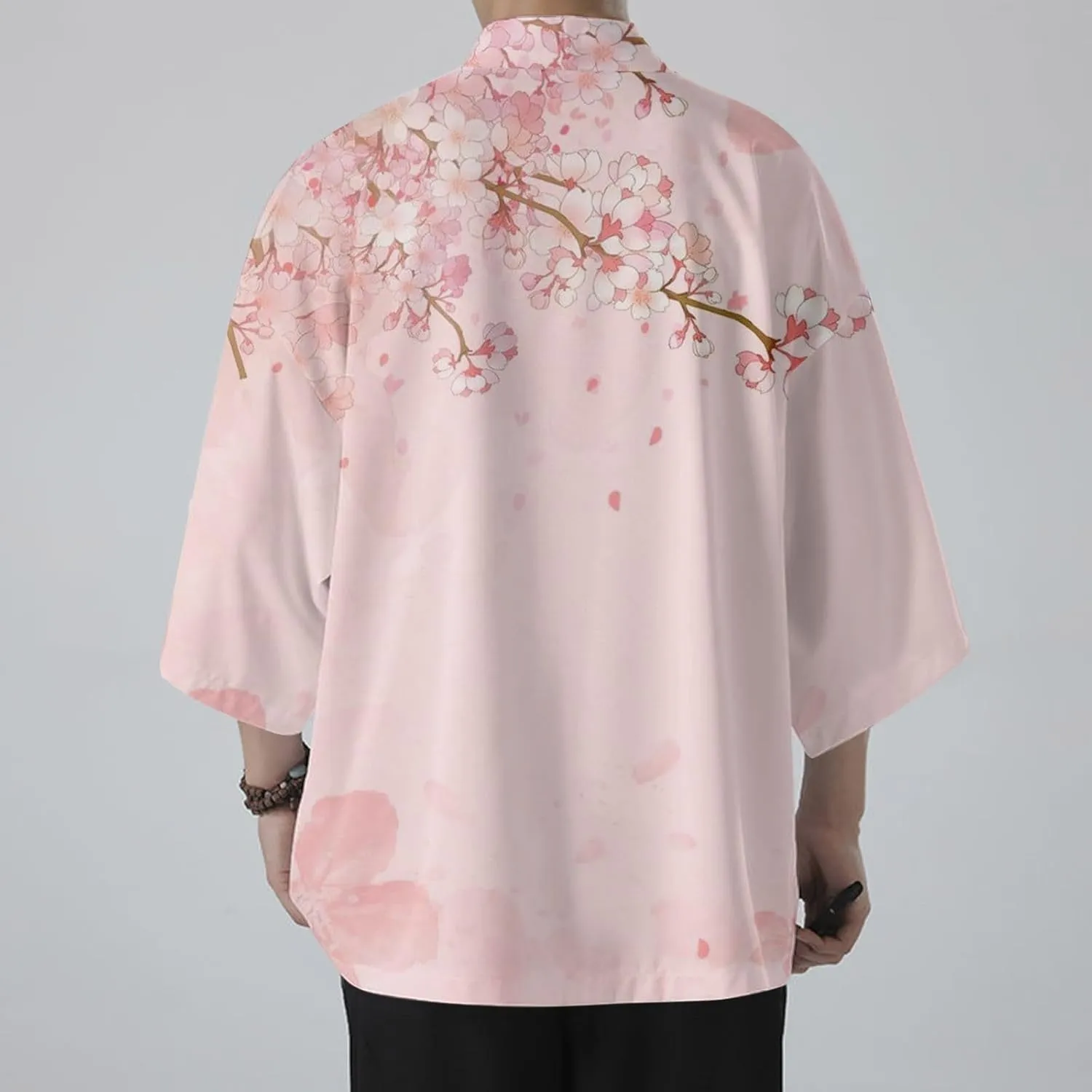 Alalaso Mens Kimono Cardigan Jacket 3/4 Sleeve Open Front Japanese Style Shirts Bathrobe Lightweight Coat Loose Robe