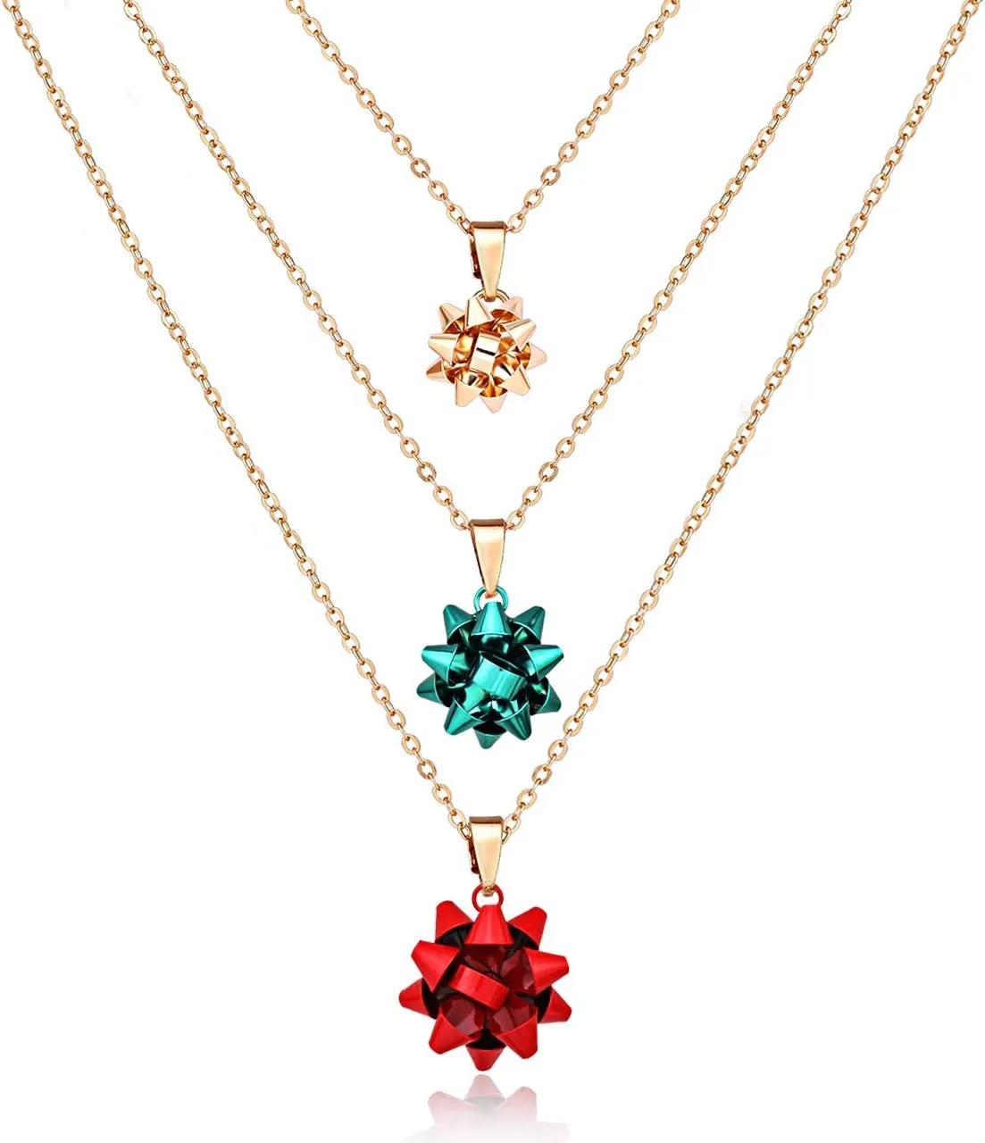 ALEXY 3PCS Christmas Necklaces X-Mas Bow Pendant Necklaces Set Delicate Layered Chain Necklaces Party Gift for Women Girls
