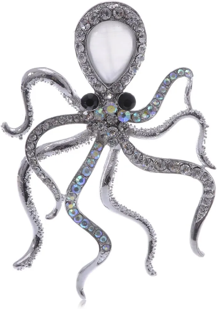 Alilang Copper Tone Amethyst Colored Rhinestones Nautical Rose Octopus Brooch Pin