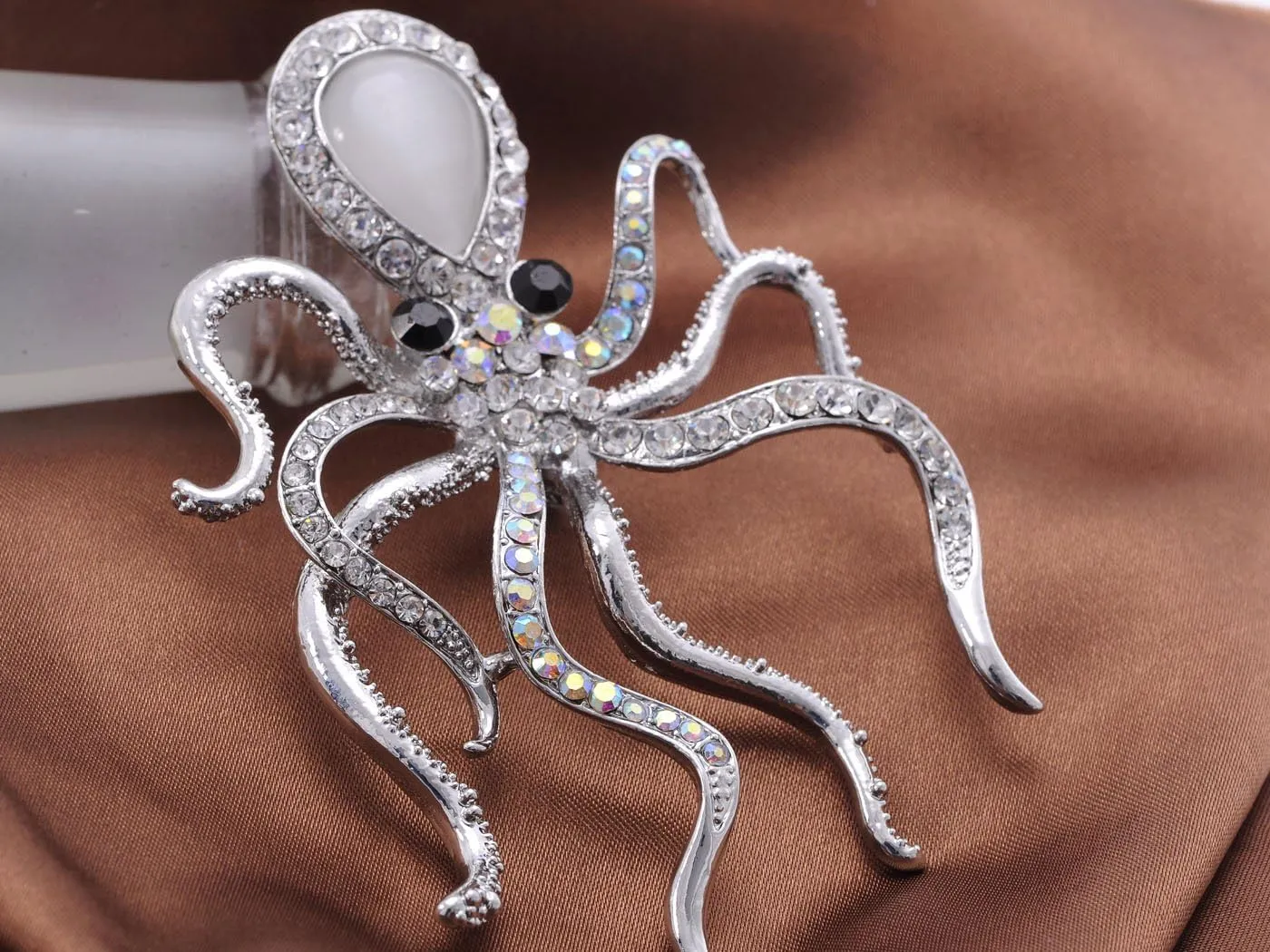 Alilang Copper Tone Amethyst Colored Rhinestones Nautical Rose Octopus Brooch Pin