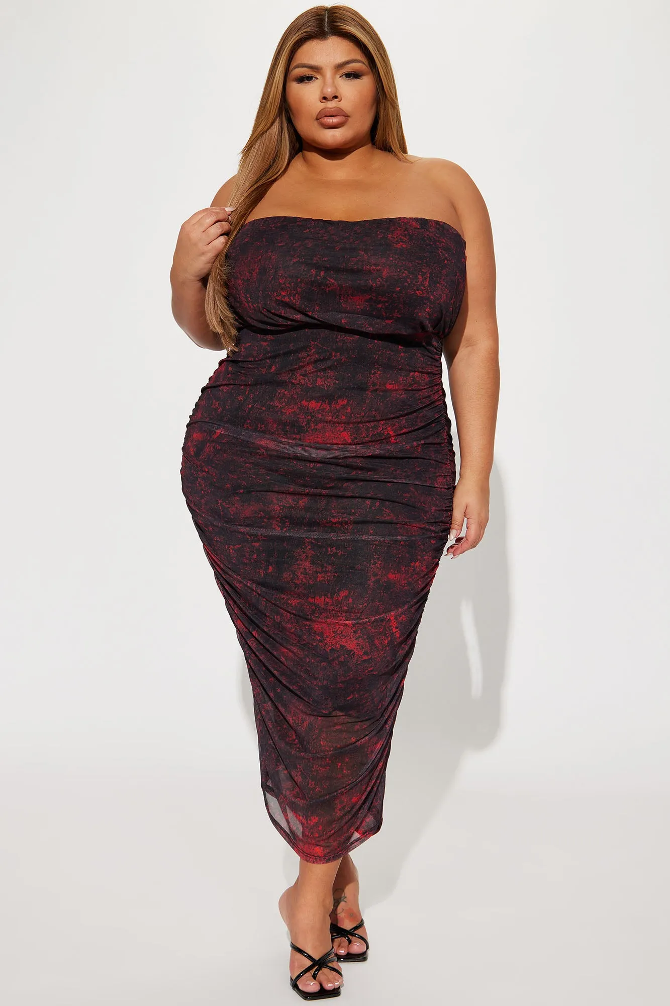 All Meshed Up Mesh Midi Dress - Red/combo