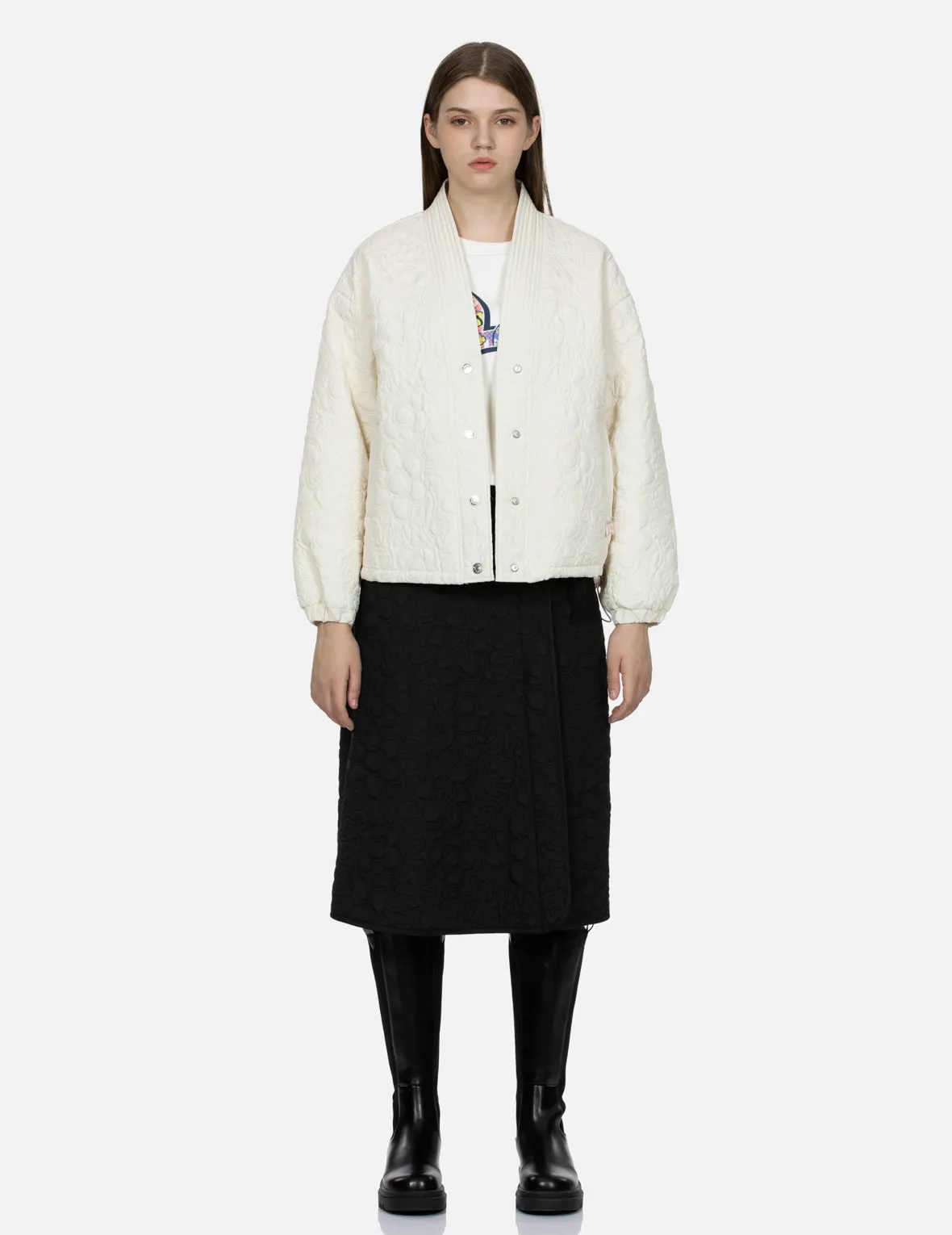 Allover Quilted Seagull and Floral Fashion Fit Skirt