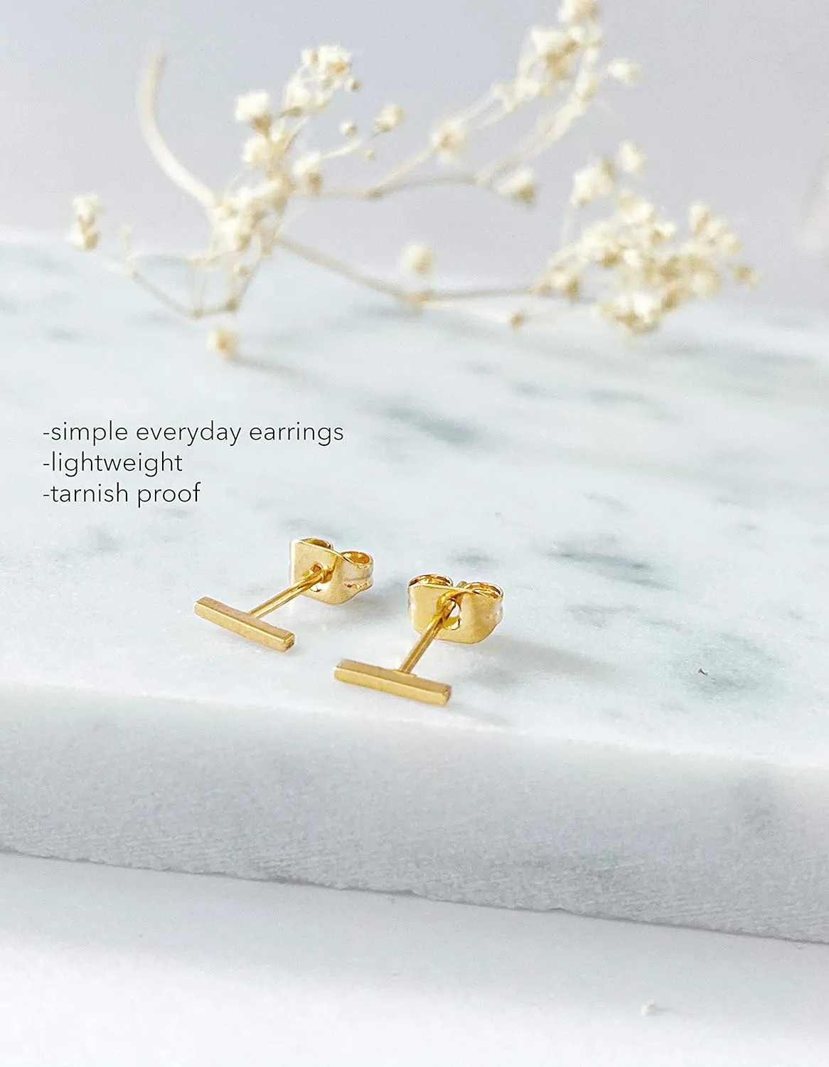 Altitude Boutique 18K Gold or Silver Bar Studs | Small Bar Earrings | Hypoallergenic Stud Earrings for Women | Delicate Jewelry