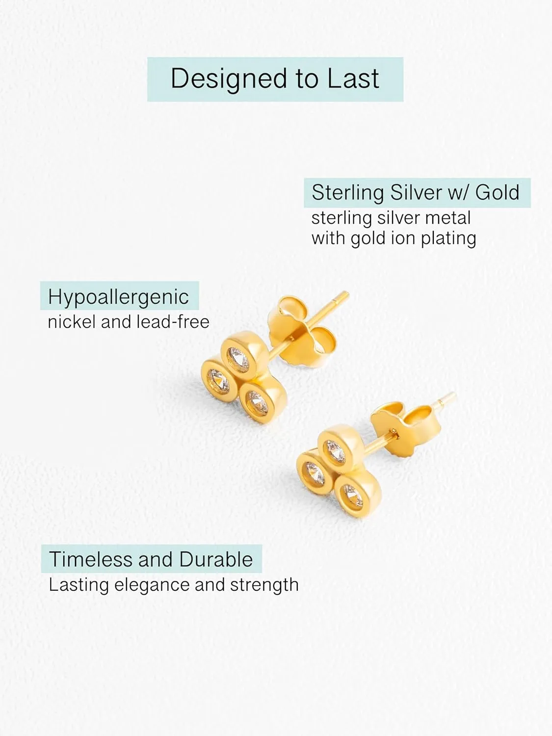 Altitude Boutique Cubic Zirconia Bezel Stud Earrings for Women | Single, Double, or Triple Cz Bezel Studs | 18K Gold or Silver Plated, Delicate, Hypoallergenic Minimalist Earrings
