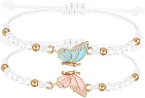 Aluinn BFF Butterfly Bracelets for 2-Butterfly Matching Bracelets Adjustable Strand Bead Best Friends Bracelet Handmade Charm Friendship Bracelets Jewelry Gifts for Women Friends