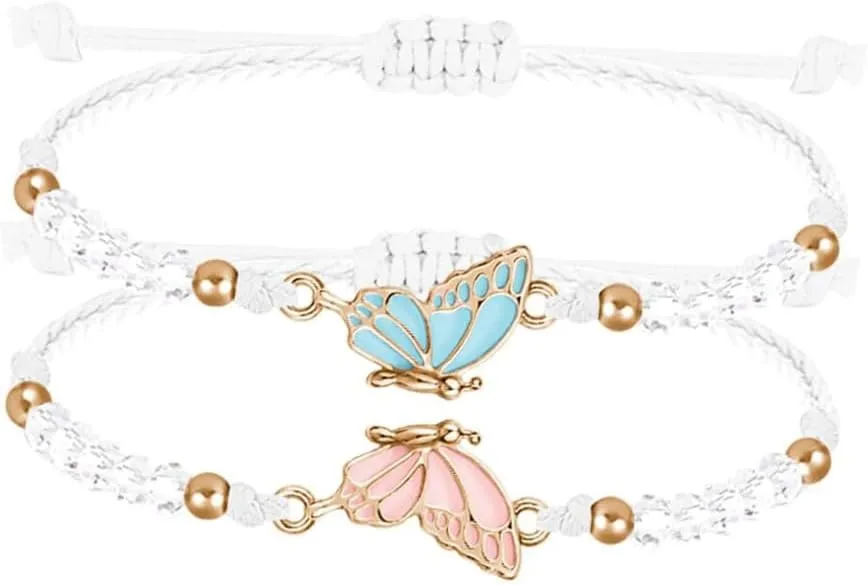 Aluinn BFF Butterfly Bracelets for 2-Butterfly Matching Bracelets Adjustable Strand Bead Best Friends Bracelet Handmade Charm Friendship Bracelets Jewelry Gifts for Women Friends