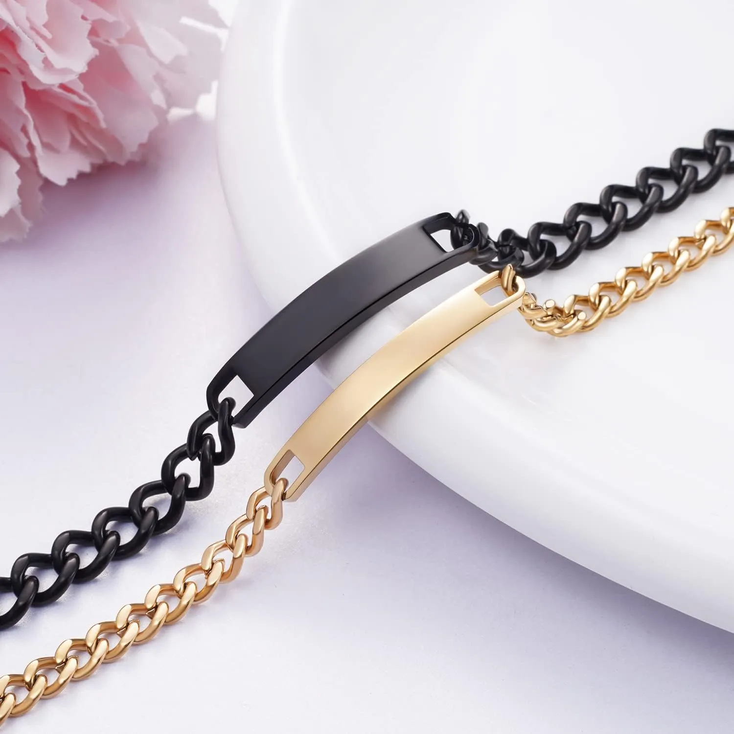 Amazing Custom Engraving Stainless Steel Couple Bracelets for Women Men Black and Gold Bracelet Matching Set