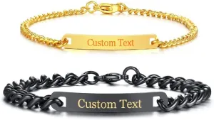Amazing Custom Engraving Stainless Steel Couple Bracelets for Women Men Black and Gold Bracelet Matching Set