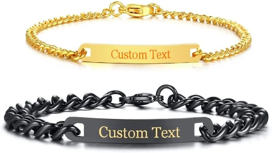 Amazing Custom Engraving Stainless Steel Couple Bracelets for Women Men Black and Gold Bracelet Matching Set