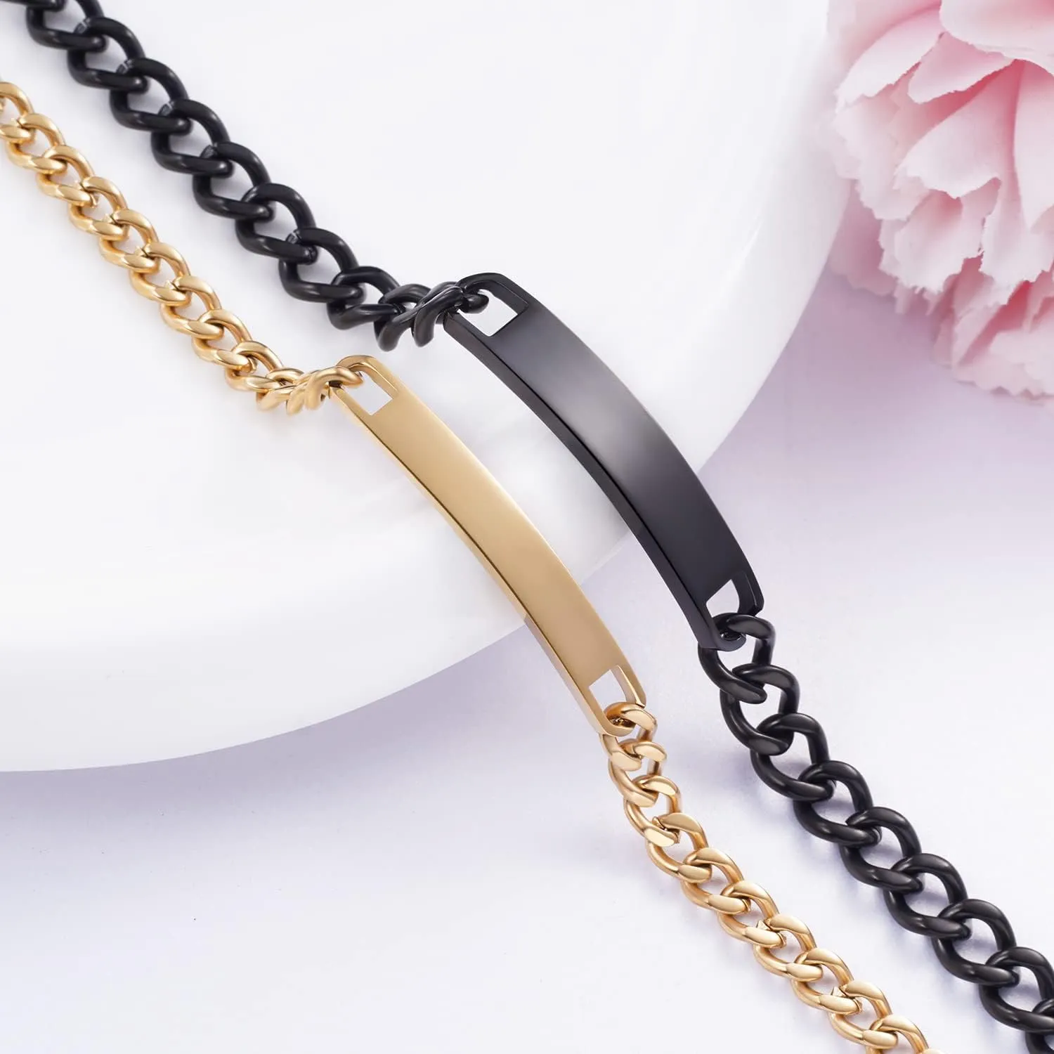 Amazing Custom Engraving Stainless Steel Couple Bracelets for Women Men Black and Gold Bracelet Matching Set