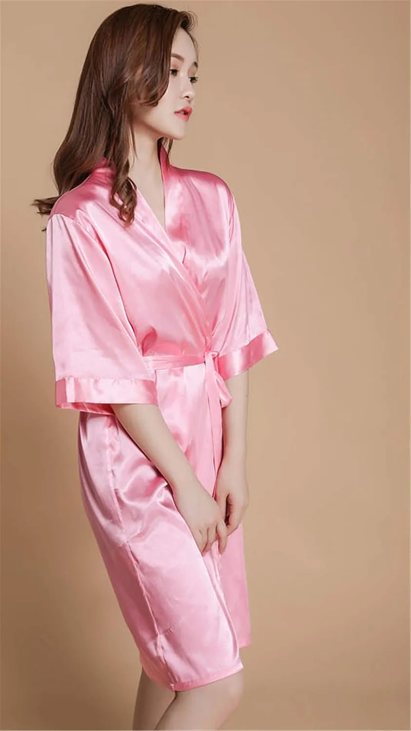 Andongnywell Women's Short Kimono Robe Bathrobe Bridesmaid Wedding Party Robes 3/4 Sleeve Sleepwear Loungewear