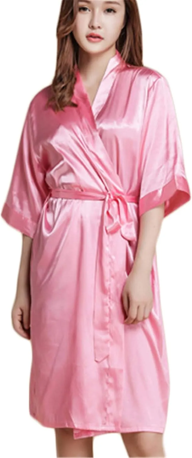 Andongnywell Women's Short Kimono Robe Bathrobe Bridesmaid Wedding Party Robes 3/4 Sleeve Sleepwear Loungewear