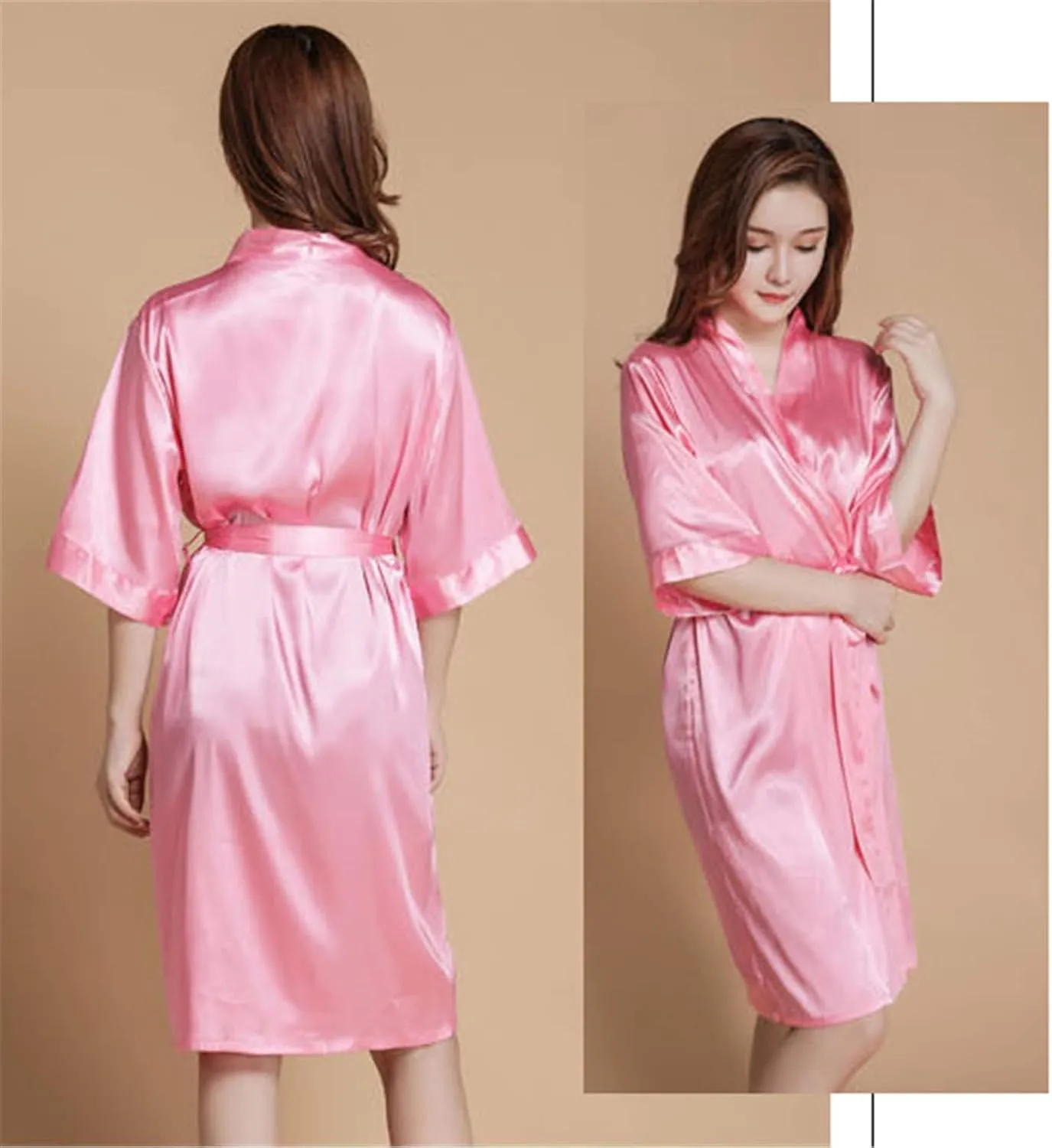 Andongnywell Women's Short Kimono Robe Bathrobe Bridesmaid Wedding Party Robes 3/4 Sleeve Sleepwear Loungewear