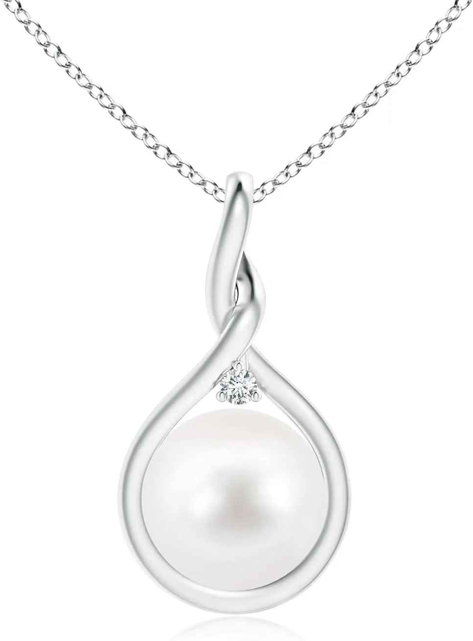 Angara Freshwater Cultured Pearl and Diamond Twist Bale Pendant Necklace for Women in Sterling Silver / 14K Solid Gold | June Birthstone, Birthday, Engagement, Anniversary Jewelry Gift for Women