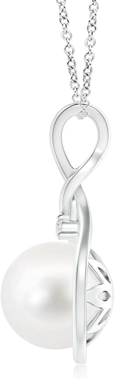 Angara Freshwater Cultured Pearl and Diamond Twist Bale Pendant Necklace for Women in Sterling Silver / 14K Solid Gold | June Birthstone, Birthday, Engagement, Anniversary Jewelry Gift for Women