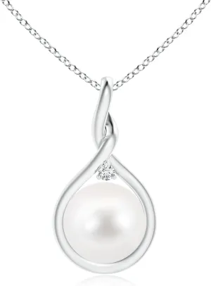 Angara Freshwater Cultured Pearl and Diamond Twist Bale Pendant Necklace for Women in Sterling Silver / 14K Solid Gold | June Birthstone, Birthday, Engagement, Anniversary Jewelry Gift for Women