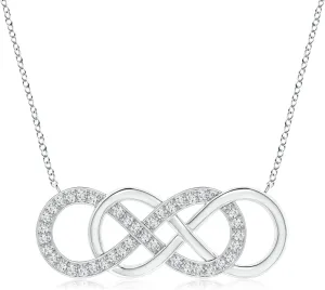 Angara Lab Grown Pave-Set Diamond Horizontal Double Infinity Pendant in 14K Solid Gold/Platinum | April Birthstone, Birthday, Engagement, Anniversary, Wedding Jewelry Gift for Women