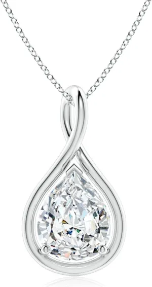 Angara Lab Grown Solitaire Pear Diamond Twist Bale Pendant in 14K Solid Gold/Platinum | April Birthstone, Birthday, Engagement, Anniversary, Wedding Jewelry Gift for Women