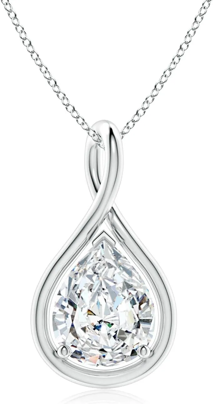 Angara Lab Grown Solitaire Pear Diamond Twist Bale Pendant in 14K Solid Gold/Platinum | April Birthstone, Birthday, Engagement, Anniversary, Wedding Jewelry Gift for Women