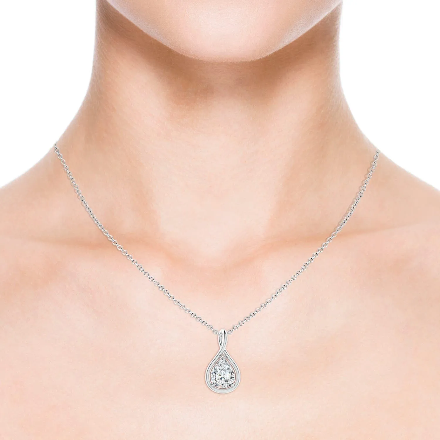 Angara Lab Grown Solitaire Pear Diamond Twist Bale Pendant in 14K Solid Gold/Platinum | April Birthstone, Birthday, Engagement, Anniversary, Wedding Jewelry Gift for Women