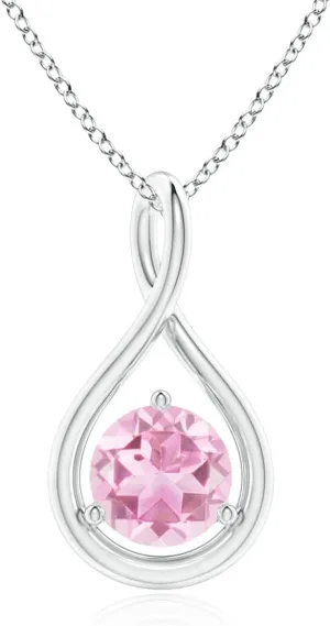 Angara Natural Solitaire Round Pink Tourmaline Infinity Twist Pendant in Silver / 14K Solid Gold/Platinum | Birthday, Engagement, Anniversary, Wedding Jewelry Gift for Women
