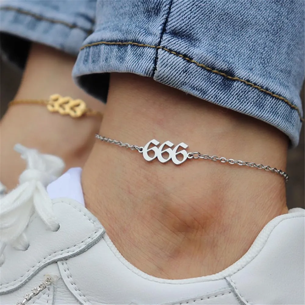 Angel Numbers Anklets Bracelets for Women Minimalist Stainless Steel Adjustable Chain Bracelet