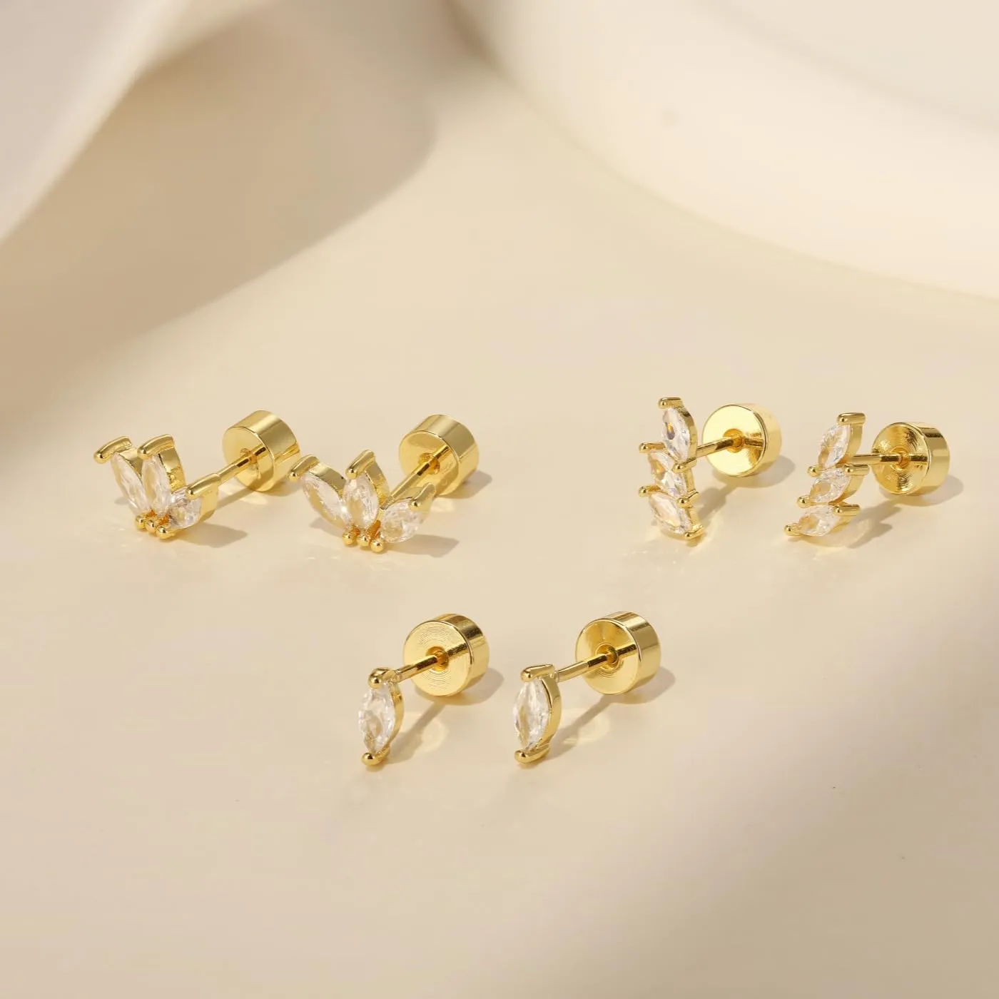 Angelady Flat Back Earrings Set for Women, 14K Gold Plated Flat Back Stud Earring Hypoallergenic, Sterling Silver Cartilage Earrings Helix Piercing Jewelry for Women