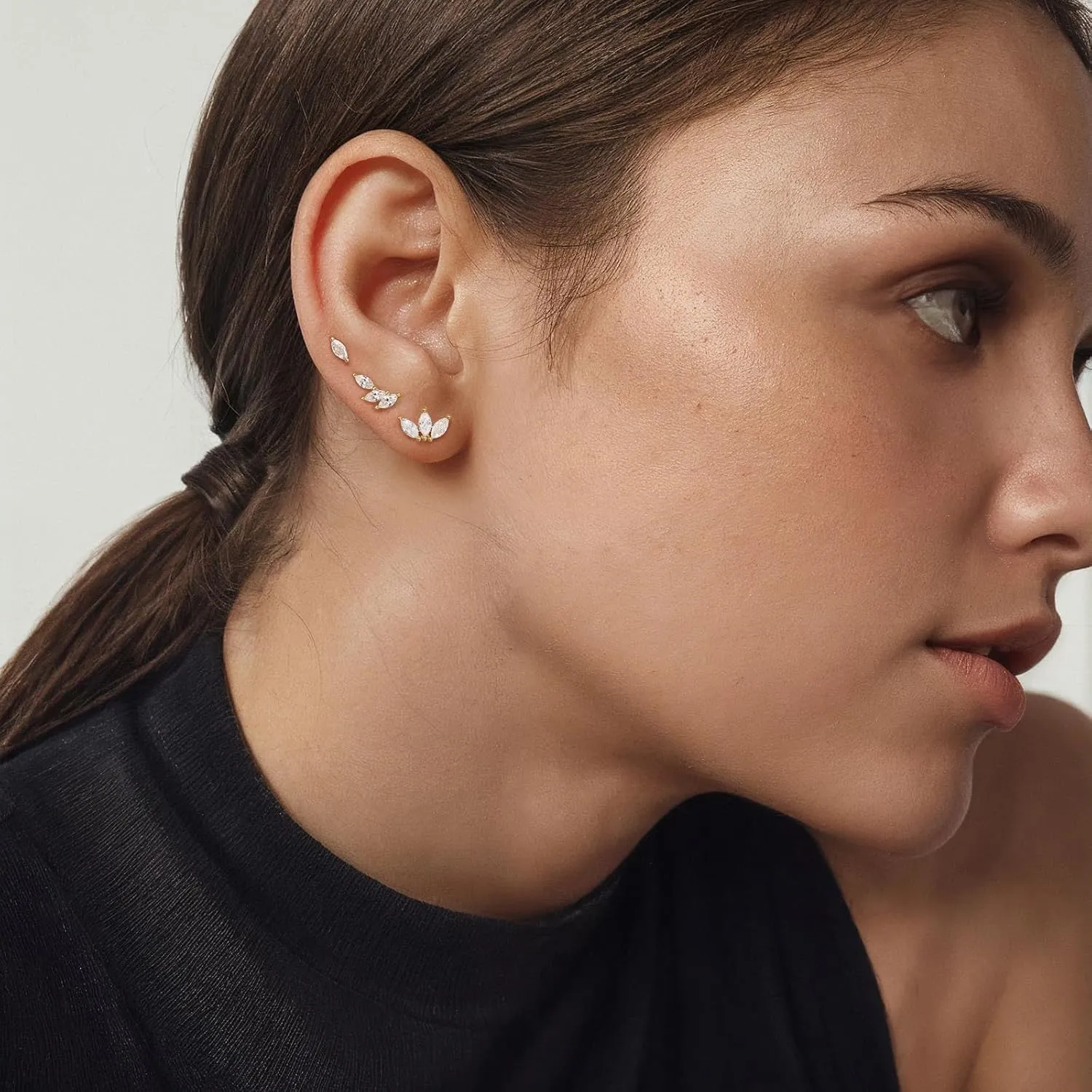 Angelady Flat Back Earrings Set for Women, 14K Gold Plated Flat Back Stud Earring Hypoallergenic, Sterling Silver Cartilage Earrings Helix Piercing Jewelry for Women