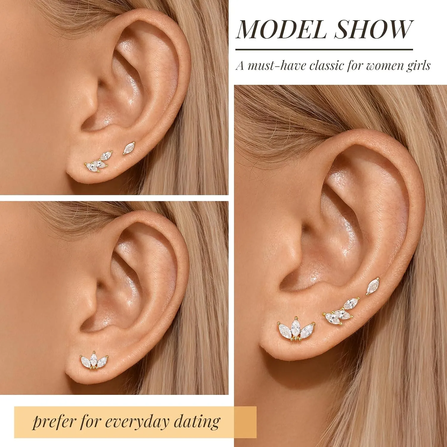 Angelady Flat Back Earrings Set for Women, 14K Gold Plated Flat Back Stud Earring Hypoallergenic, Sterling Silver Cartilage Earrings Helix Piercing Jewelry for Women